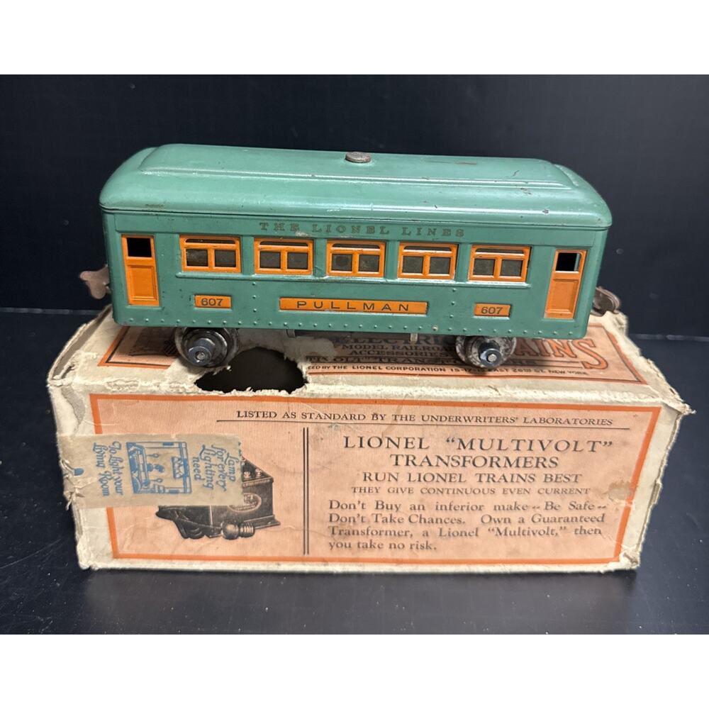 Lionel Lines Pre-War O Gauge #607 Pullman Passenger Car Box Steel Green Vintage